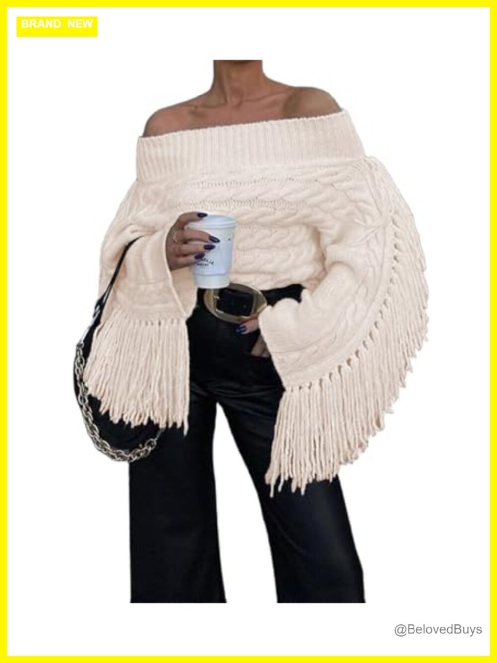 Fringe Off Shoulder Cropped Sweater Long Sleeve Knit Pullover Y2K